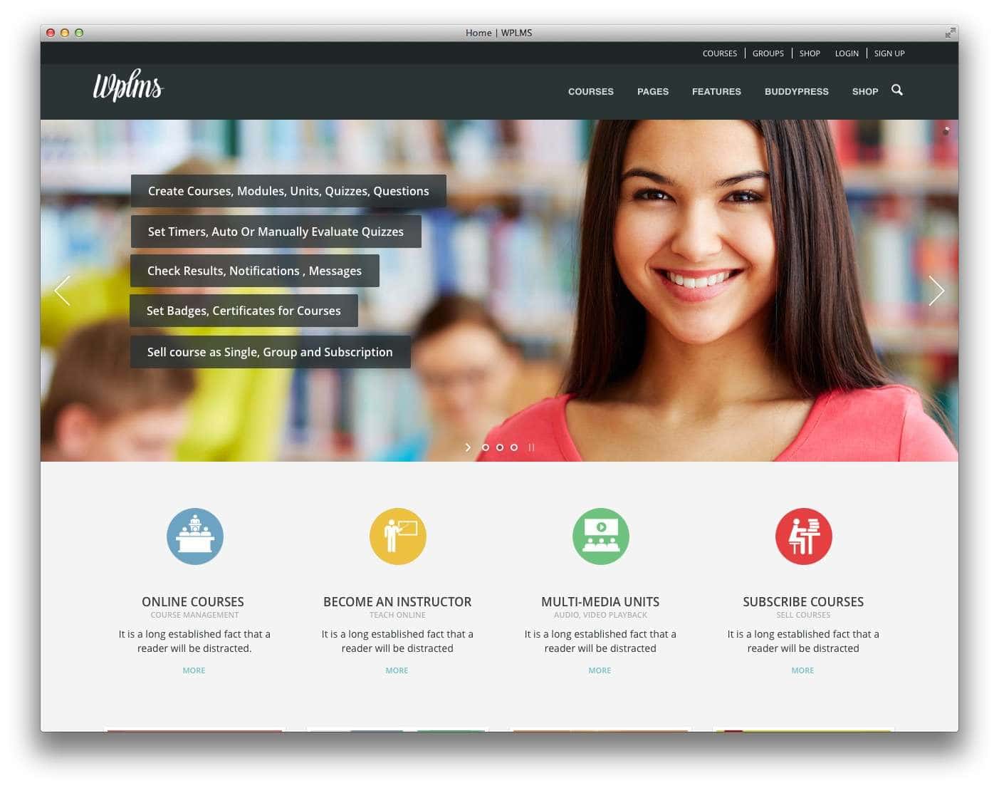 Shop course. Feature of a Page. Примеры сайтов на WPLMS. Online courses Page. Best WORDPRESS Education plugin.