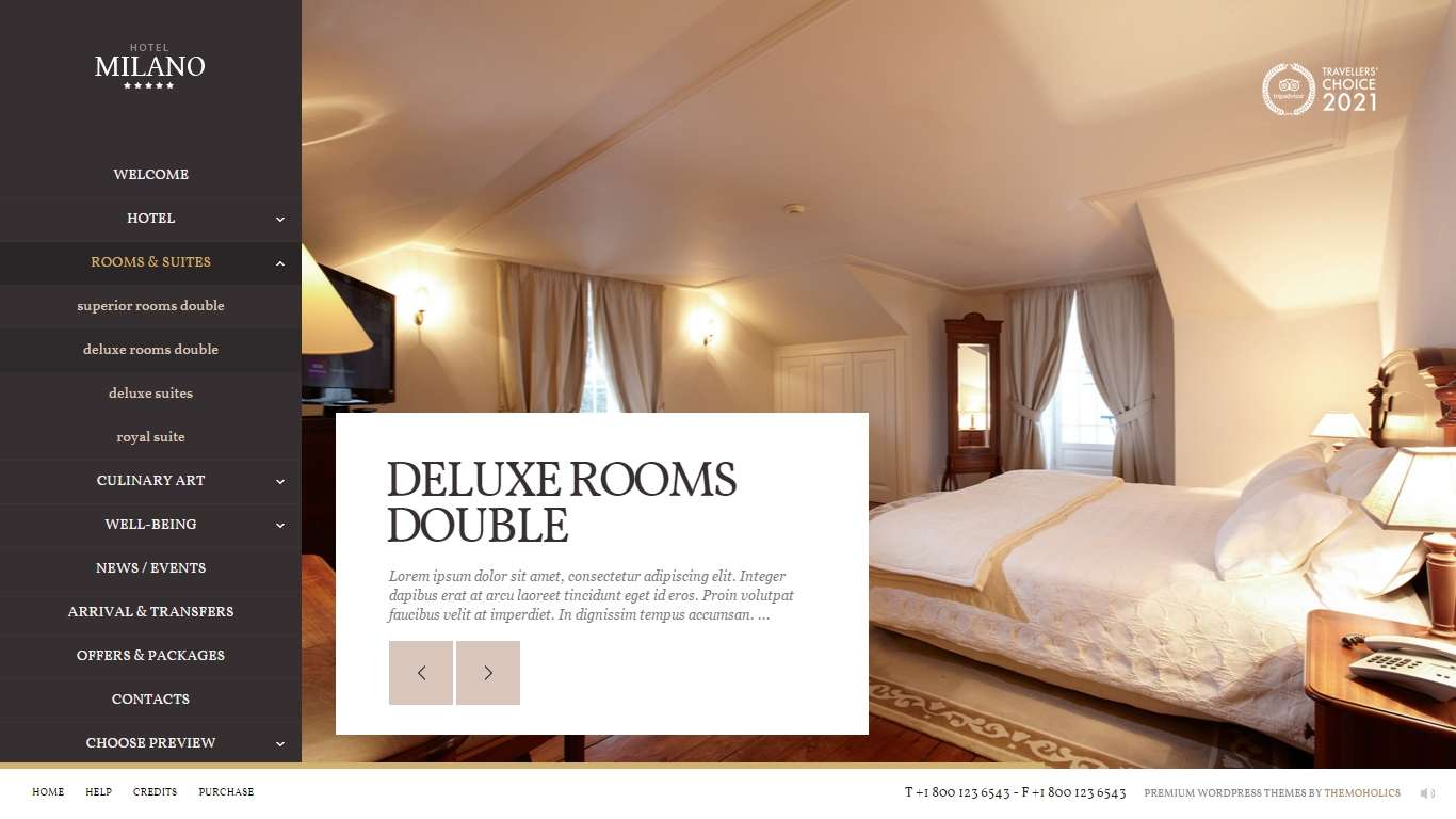 Milano многоцелевая WordPress тема для гостиницы и ресторана