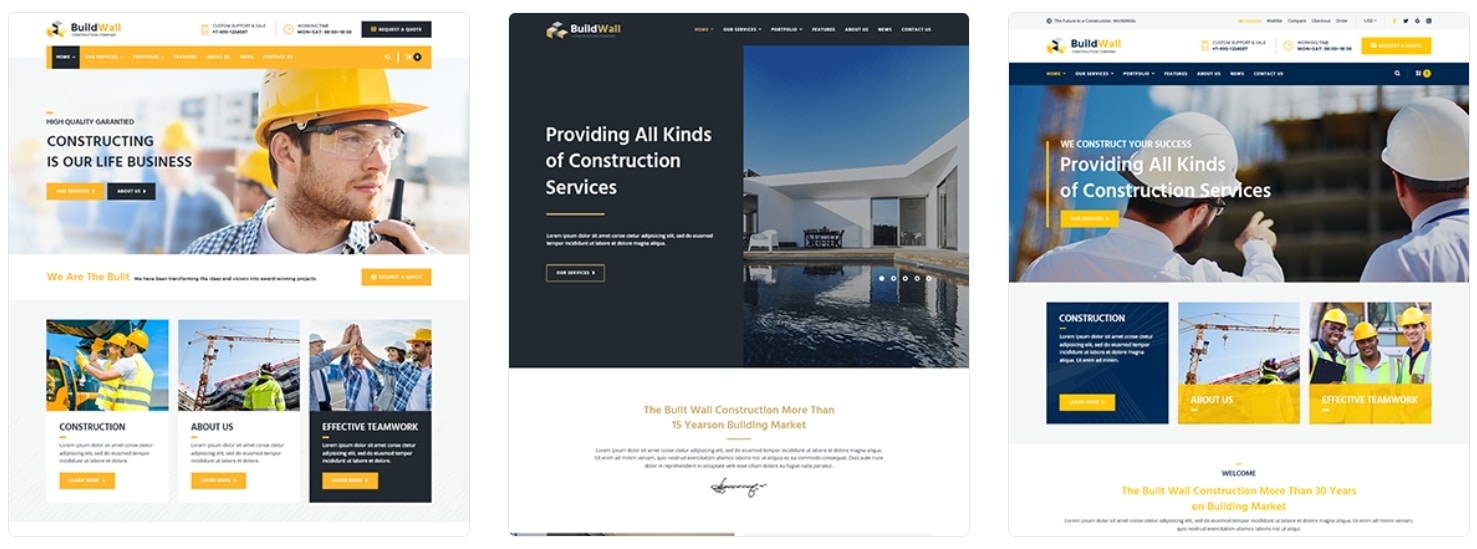 Профессиональные шаблоны сайта строительной компании на Вордпресс с  красивым дизайном