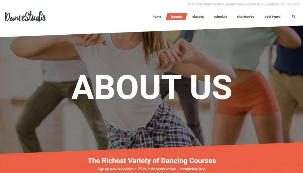 великолепные шаблоны WordPress для школы танцев, танцевальной студии и клуба