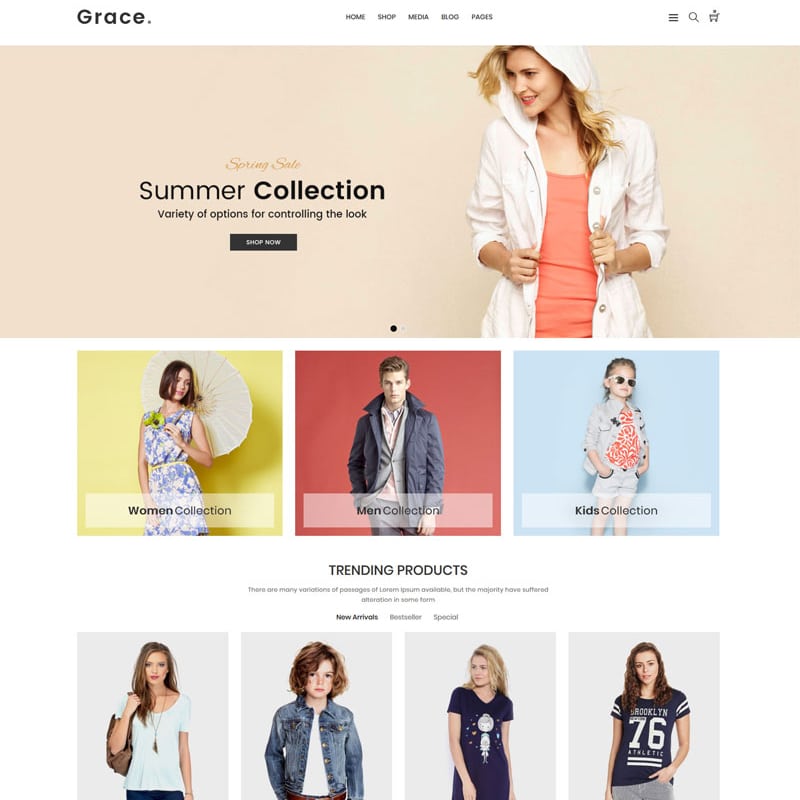 WooCommerce шаблон Grace - Minimal Fashion Store