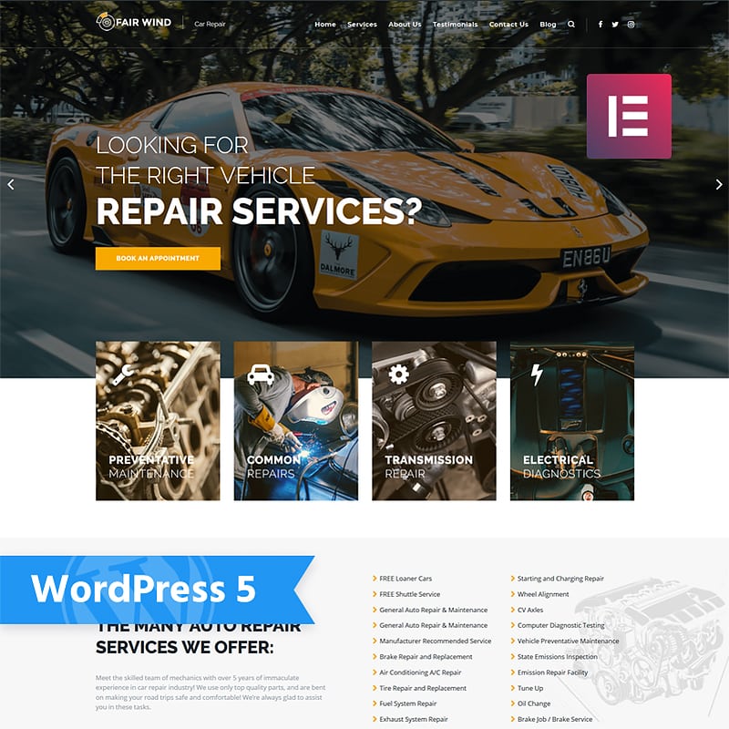 WordPress шаблон Fair Wind - Car Repair Modern Elementor